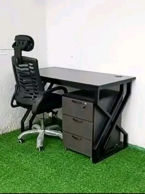 Industrial Office Desk with Ergonomic Executive Mesh Chair Set